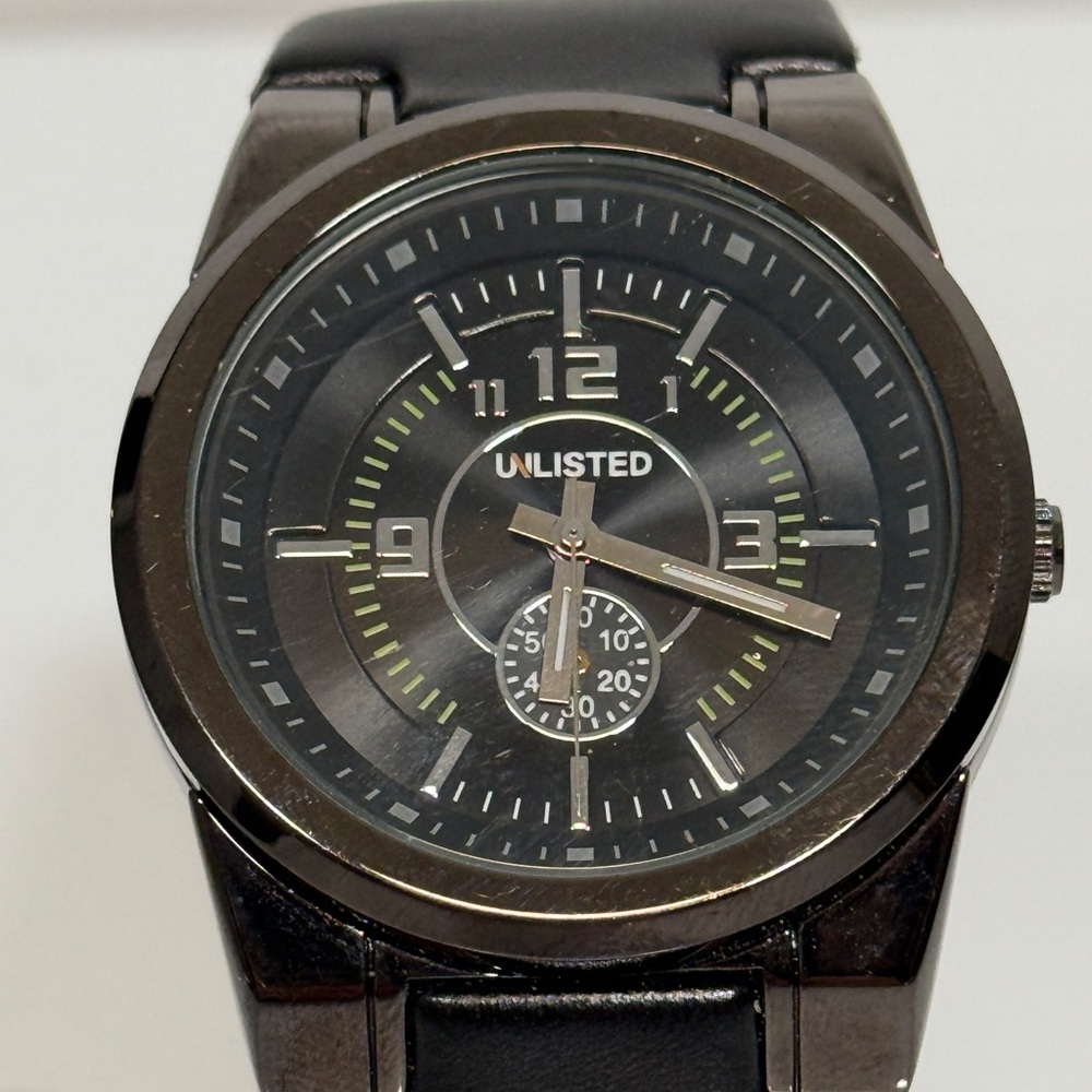Unlisted Black Dial Men’s Watch with Green Accents